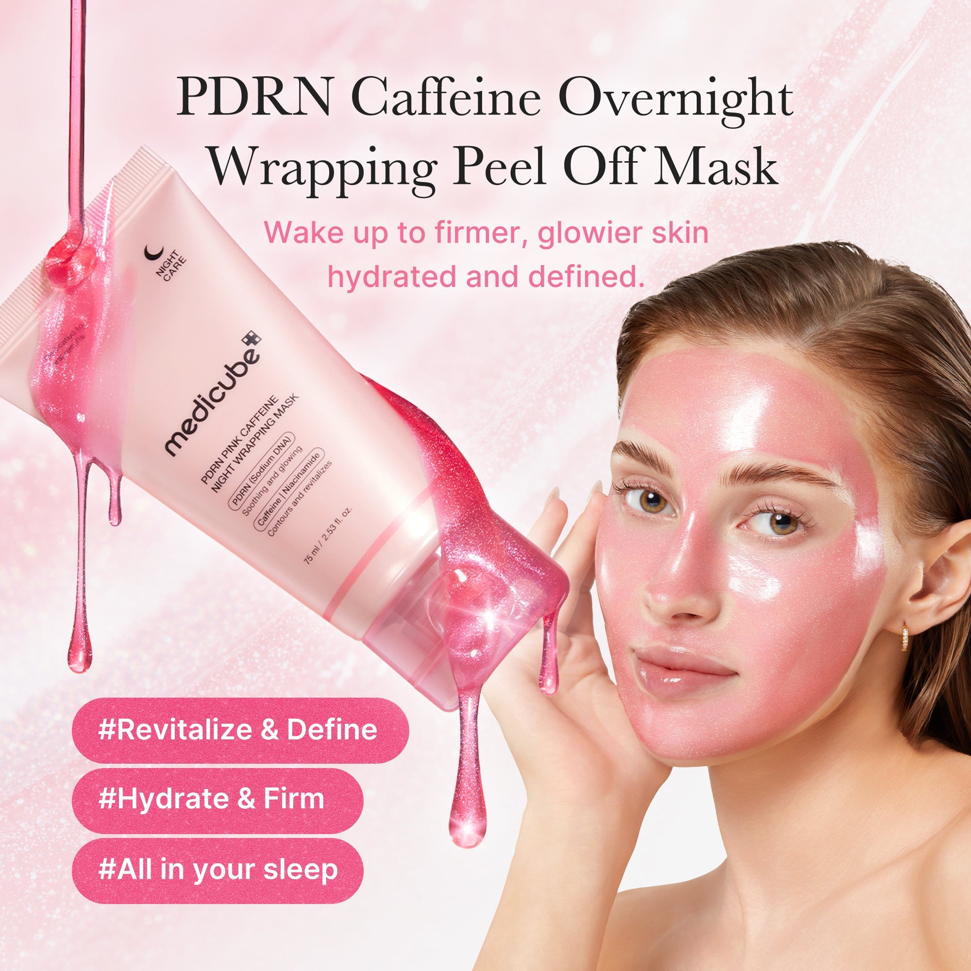 PDRN Pink Caffeine Overnight Wrapping Mask - Fresh Face Exfoliating Pads